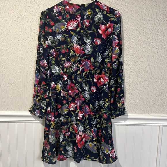 J. Crew Navy Floral print long sleeve chiffon dress size 2 - Picture 11 of 14